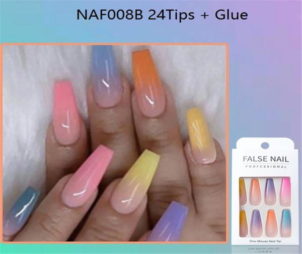 

tamax naf008 20 pieces full cover gradient candy color false nails tips trapezoidal false nails ballerina false nail art tool1850556, Red;gold