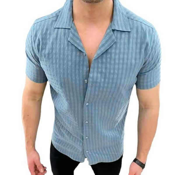 

2023 new summer shirt men's solid short sleeve breathable mens casual slim fit beach, White;black