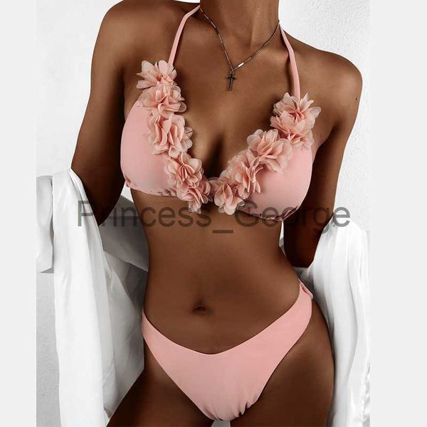 

women's plus size swimwear women's floral strap swimsuit set 2022 summer new fashion backless split high waist bikini flower swimw, Black