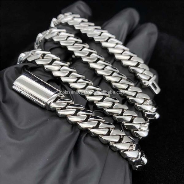 

classic box clasp 925 sterling silver high polished 10mm cuban link chain hip hop jewelry white gold plain cuban chain necklace