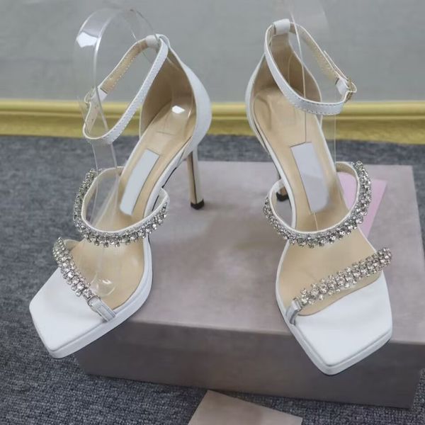 

genuine leather bottom sandals fashion slim fit lace up diamond crystal high heels 8.5, 10cm luxury show party wedding dress shoes 35-42, Black