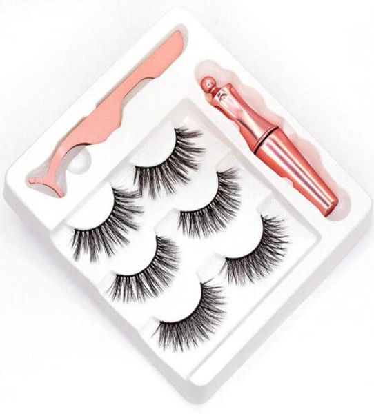 

3 pairs magnetic eyelashes false lashes liquid eyeliner tweezer eye makeup set 3d magnet false eyelashes natural reusable no glu9114903