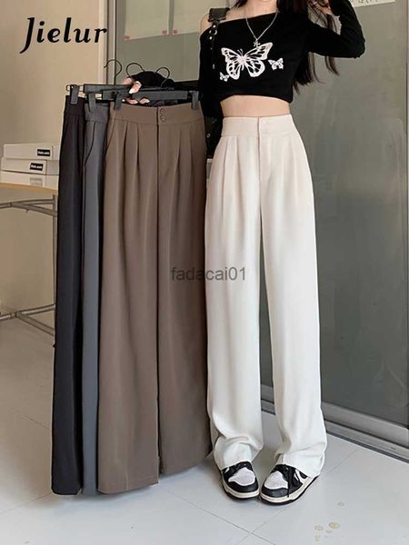 

jielur autumn loose suit pants fashion two buttons wide leg pants simple black apricot casual women trousers korean new s4xl l230621, Black;white