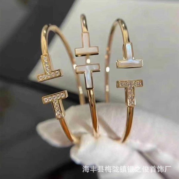 

selling item tiffay double bracelet women's electroplated 18k rose gold white fritillaria full diamond inlaid brick opening fashion, Black