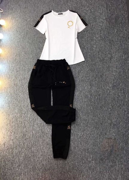 

women slim-fitting two piece pants yellow letter portrait shoulder straps short-sleeved t-shirt elasticated letters pockets casual pant two-, White