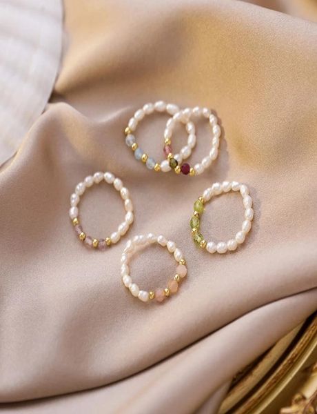 

bohemian mini beads rings for women fashion jewelry gift multi color crystal freshwater pearl handmade rings elastic adjustable5114217, Silver