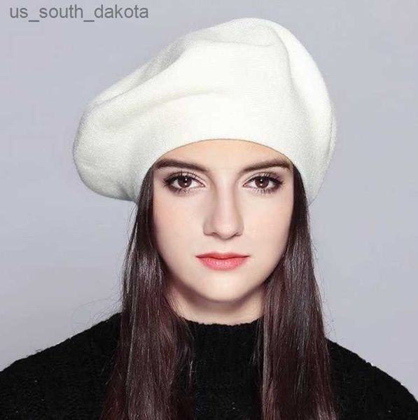 

new women black white red berets hat fashion solid color wool knitted with ladies french artist beanie beret hat warm brand cap l230523, Blue;gray