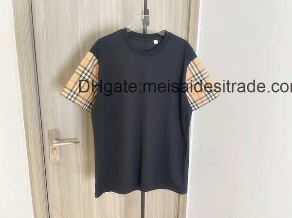 

aaaaa designer luxury t-shirt bur brand classic round neck short sleeved cotton t-shirt women's t-shirt plaid sleeve t-shirt, White;black