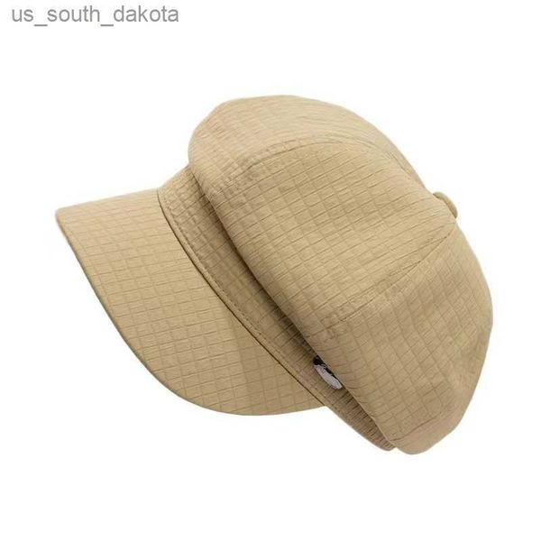

2023 spring and autumn retro british plaid versatile thunder hat fashion sun protection travel women's new artist octagonal hat l230523, Blue;gray