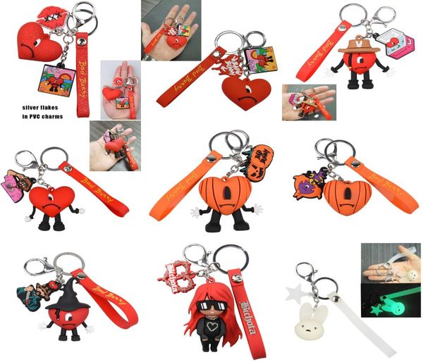 

factory whole glow in dark custom logo soft plastic eco pvc 3d bad bunny keychain new styles red hair karol g keychain2530939, White;pink