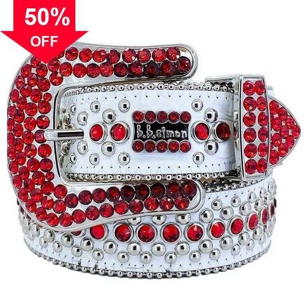 

2022 designer belt bb simon men's belt ladies sparkling diamond black white blue red multicolor551, Silver
