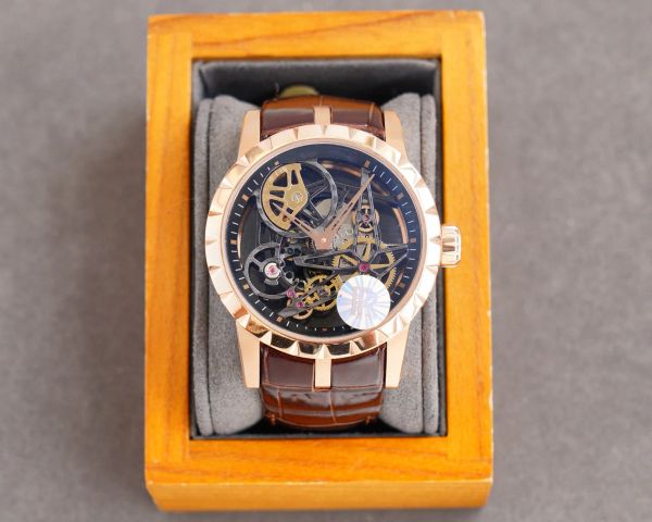 

men's watch stainless steel bezel leather strap mechanical automatic chain movement diamond watch movement watches watches high quality, Slivery;golden