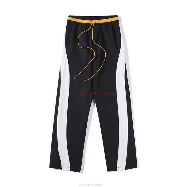 

designer fashion clothing casual pant matching ss23 rhude colorblock straight leg sports casual pants men's black streetwear jogger tro
