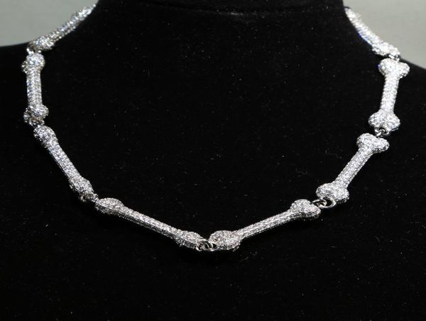 

fashion design dog bone shaped mystery and evil necklaces full paved clear cubic zirconia animal bone chain link jewelry8209371, Silver