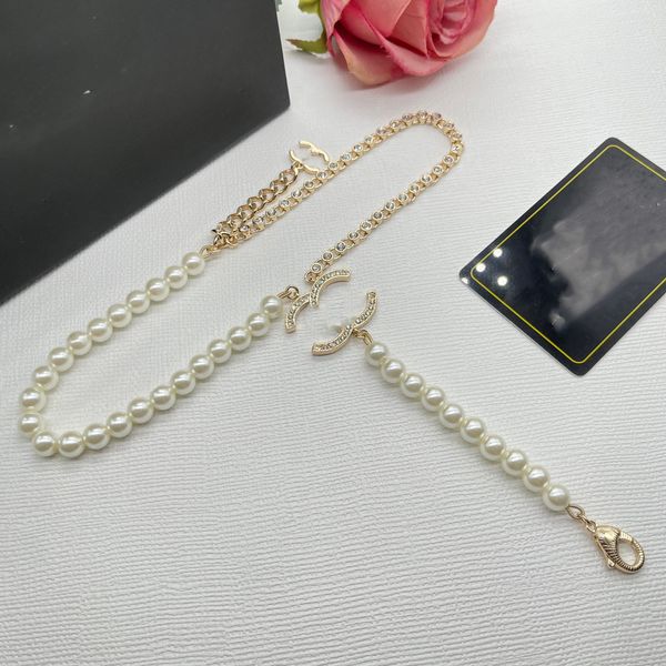 

women ccity luxury necklace pendant designer pearl crystal brass c-letter necklaces choker jewelry accessories 114534, Silver