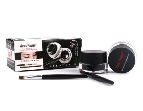 

music flower brand black waterproof eyeliner gel makeup cosmetic gel eye liner with brush 24 hours longlasting4729133
