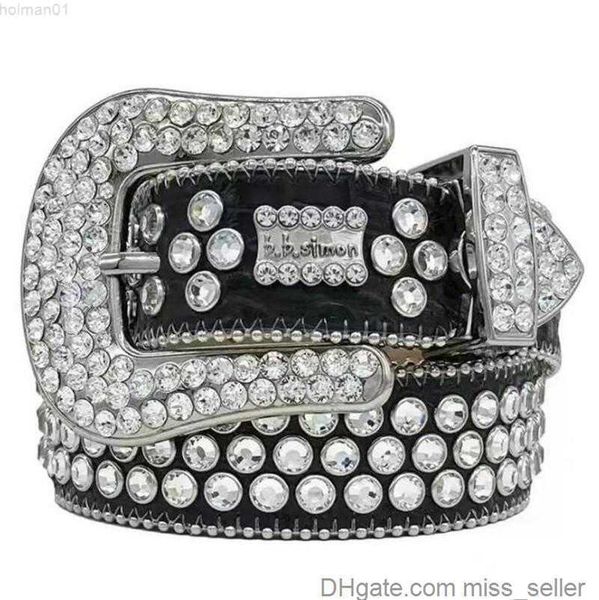 

designer 2023 bb belt simon belts for men women shiny diamond belt black on black blue white multicolour with bling rhinestones as gift miss, Black;brown