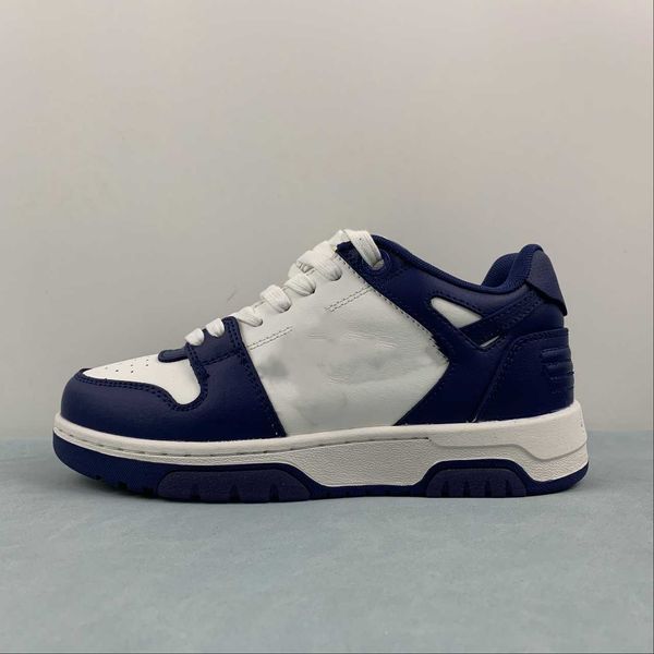 

designer shoes ow white dark blue low leather sneakers with original box, Black
