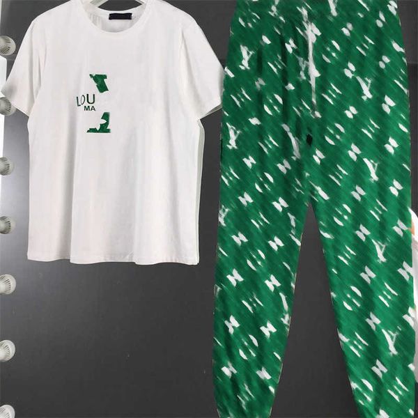 

two piece sets casual fashion womens cotton fabric round neck letter decorated short-sleeved t-shirt pocket print daily casual pants women o, White
