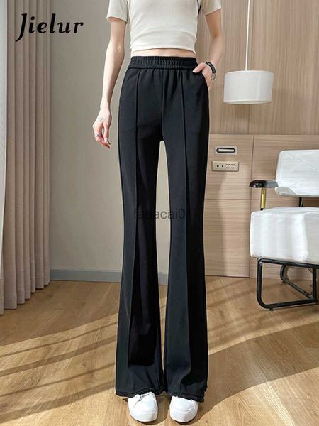 

jielur korean style split womens suit pants elastic waist slim slight stretch casual fashion female flare pants basic workwear l230621, Black;white