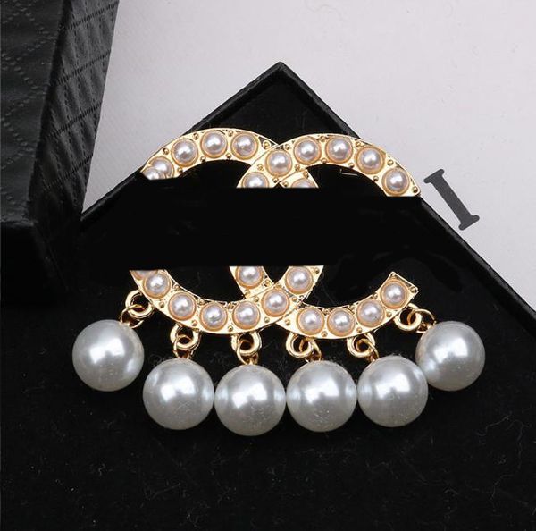 

fashion designer letters brooch women crystal rhinestone pearl broochs temperament simple ladies party jewelry accessories 20style, Gray