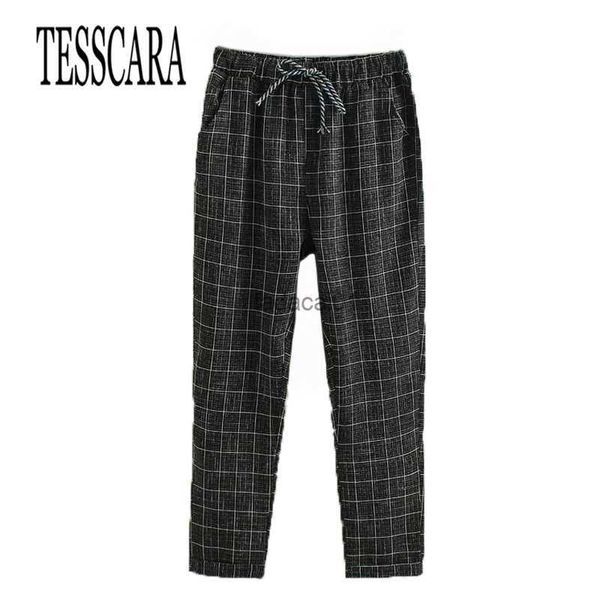 

tesscara women plaid casual pants capris good quality female fashion bottoms trousers spring summer harem pant plus size s3xl l230621, Black;white