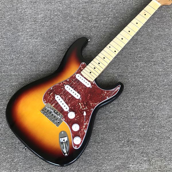 

6 string st electric guitar sunset high gloss finish 39 inch electric guitar with red protection board