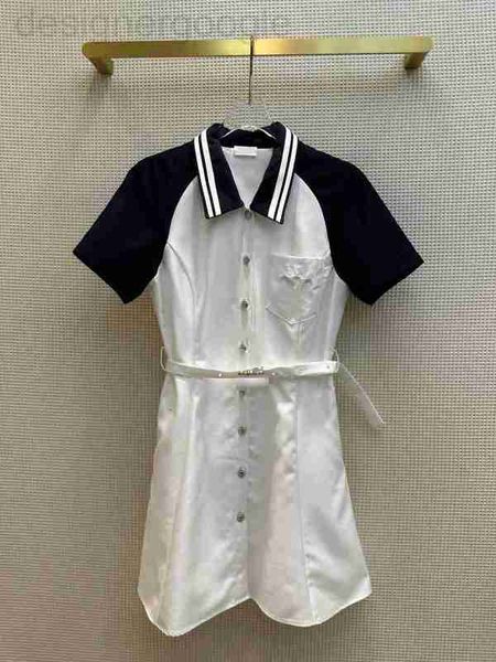 

basic & casual dresses designer 23ss women dress womens clothing summer dresses striped lapel color matching short-sleeved embroidery pocket, Black;gray