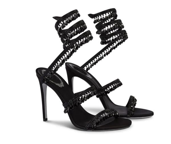 

luxury design woman sandal lady high heels renes women dress shoes chandelier embellished leather r-c sandals black sandal heel wedding part