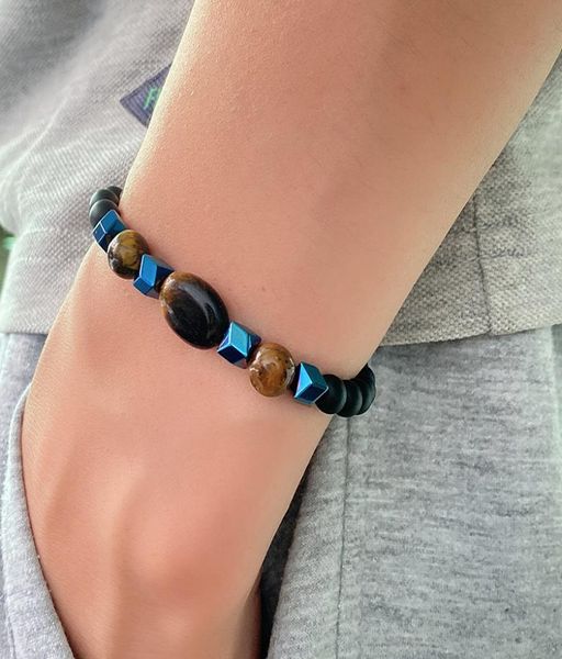 

ffwff 8mm handmade natural tigereye obsidian beads chakra lava sliver magnetic bracelet men mens bracelets9752853, Black