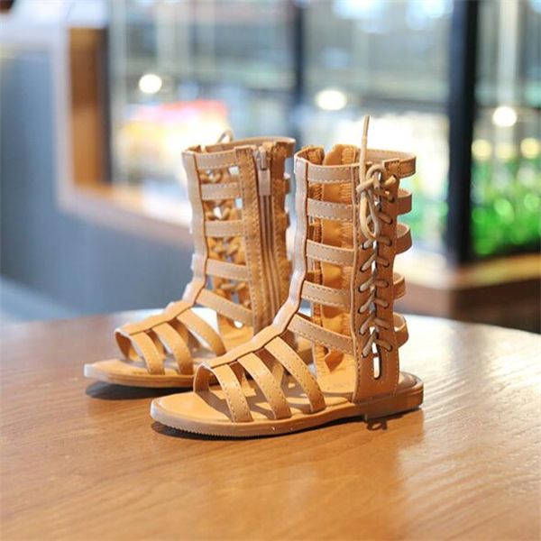 

summer new girl sandals open toe solid sandals kids fashion high-roman shoes, Black;red