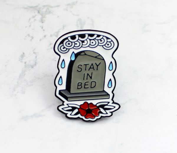 

tombstone quotstay in bedquot cloud raining enamel personality creative pins decoration special cartoon lapel denim badge4570707, Gray