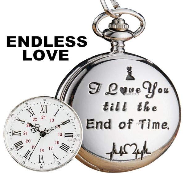 

endless love quartz pocket watch to anyone i love you for anniversary birthday christmas day gifts kids present fob necklace 7000291, Slivery;golden
