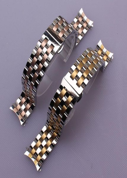 

stainless steel watchband curved end silver and rose gold bracelet 16mm 18mm 20mm 22mm 24mm solid band for brand watc5548759, Black;brown