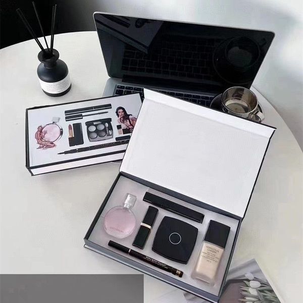 

high end brand makeup set 15ml perfume lipsticks eyeliner mascara foundation 6pcs with box lips cosmetics kit for women gift fast delivery