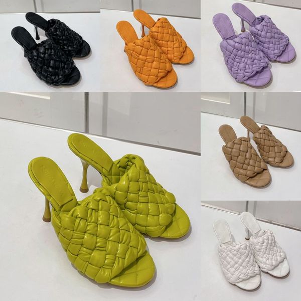 

women woven leather rhinestone mesh sandals shoes fashion square toe high heel sandal slides r ladies office party wedding dress shoes size3, Black