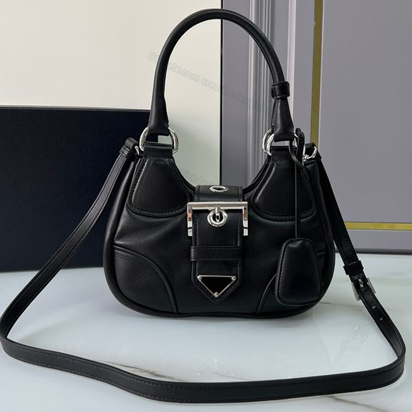 

8a shoulder bag fashion underarm bag moon lambskin nappa tote handbag detachable leather keychain triangle logo ba381 with box silver ring p