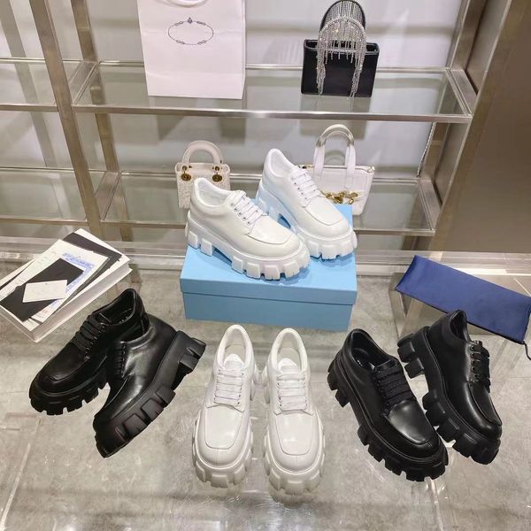 

2023 comfortable overall brushed leather loafers women's oxford thick rubber luxury fashion lug sole thick platform walking party weddi, Black