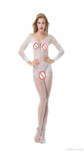 

fishnet bodystocking crotchless bodysuit with sleeves white body stockings open crotch underwear net nightie long7176944, Red;black