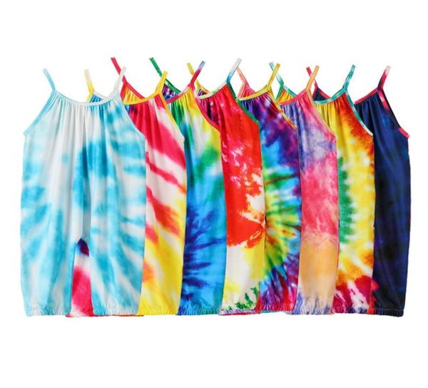 

baby girl summer jumpsuit sleeveless shorts infant girl princess romper onesies bodysuit clothes 2020 tie dye suspender5152048, Blue