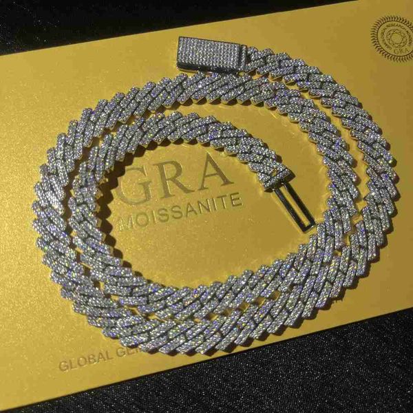 

shining 10mm 2 rows silver cuban link chain ice vvs moissanite hiphop cuban chain