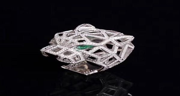 

ring solid 925 sier sterling leopard head finger zirconia cubic panther stones animal hollow party rings9908705, Golden;silver