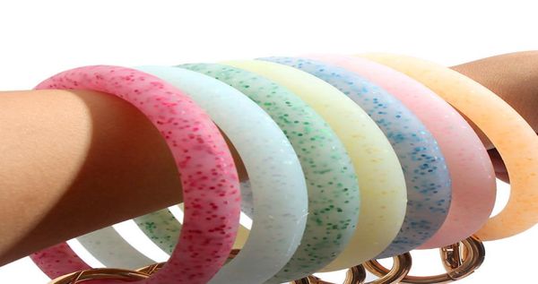 

shiny silicone o bracelet keychain fashion circle exaggeration wrist keyring accessories glitter keychain key ring women gift2757555, Slivery;golden