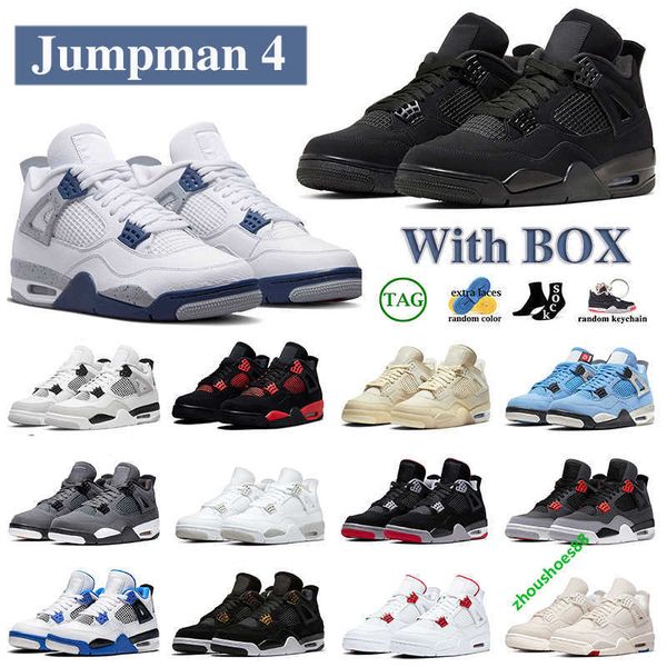 

box with box 4 basketball shoes 4s women men military black cats canvas cactus jack oreos cool greys fire red thunder bred midnight navy can