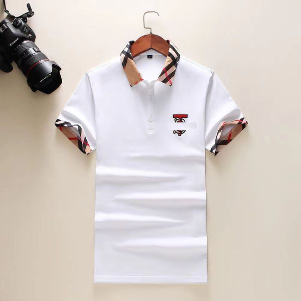 

2023 summer lapel short sleeve men's fashion trend plaid classic cotton t-shirt men plus-size business casual a8s9, White;black