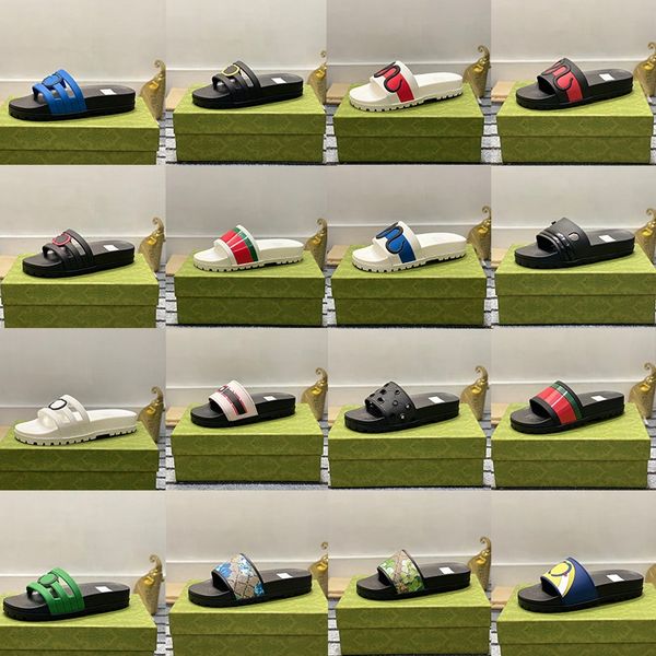 

2023 designer slippers for men sandals flat gear bottom rubber slides green red striped tiger bee claquette homme fashion luxury ladies dad, Black