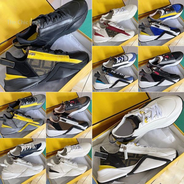 

23s flow men sneakers luxury ff motif trendy side zip shoes mesh breathable skateboard rubber runner comfortable trainers chunky fabrics spo, Black