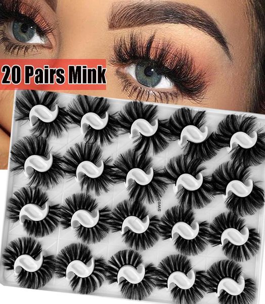 

20 pairsset 25mm mixed styles 3d mink false eyelashes handmade natural long wispies fluffy lashes reusable eyelash8528241