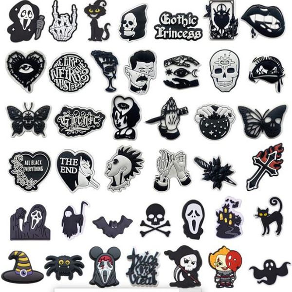 

black halloween party clog shoe charms garden shoecharmss buckle fashion shoe accessories wristband decoration gift, White;pink