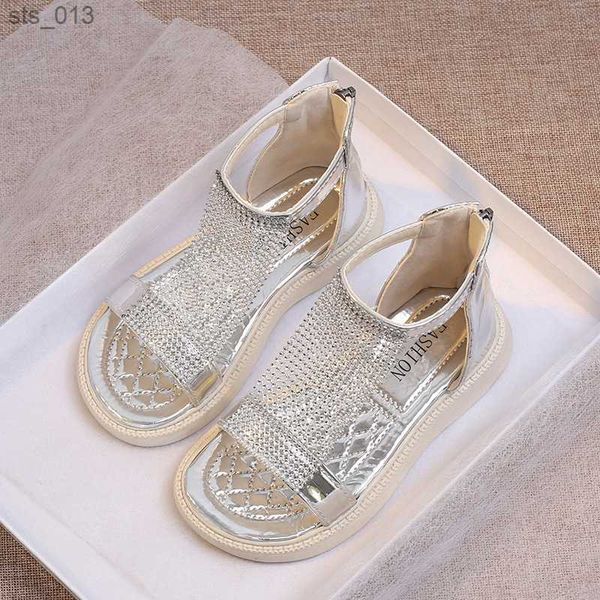 

summer childrens girls roma sandals rhinestone crystal princess soft shoes non-slip breathable fashion kids sandals girls shoes l230518, Black;red